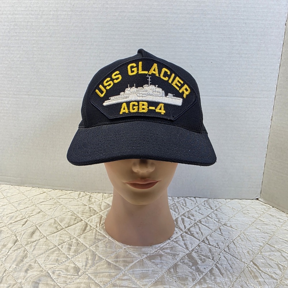 Vintage‎ USS GLACIER AGB-4 Coast Guard Navy Ship Snapback Blue Hat Made In USA